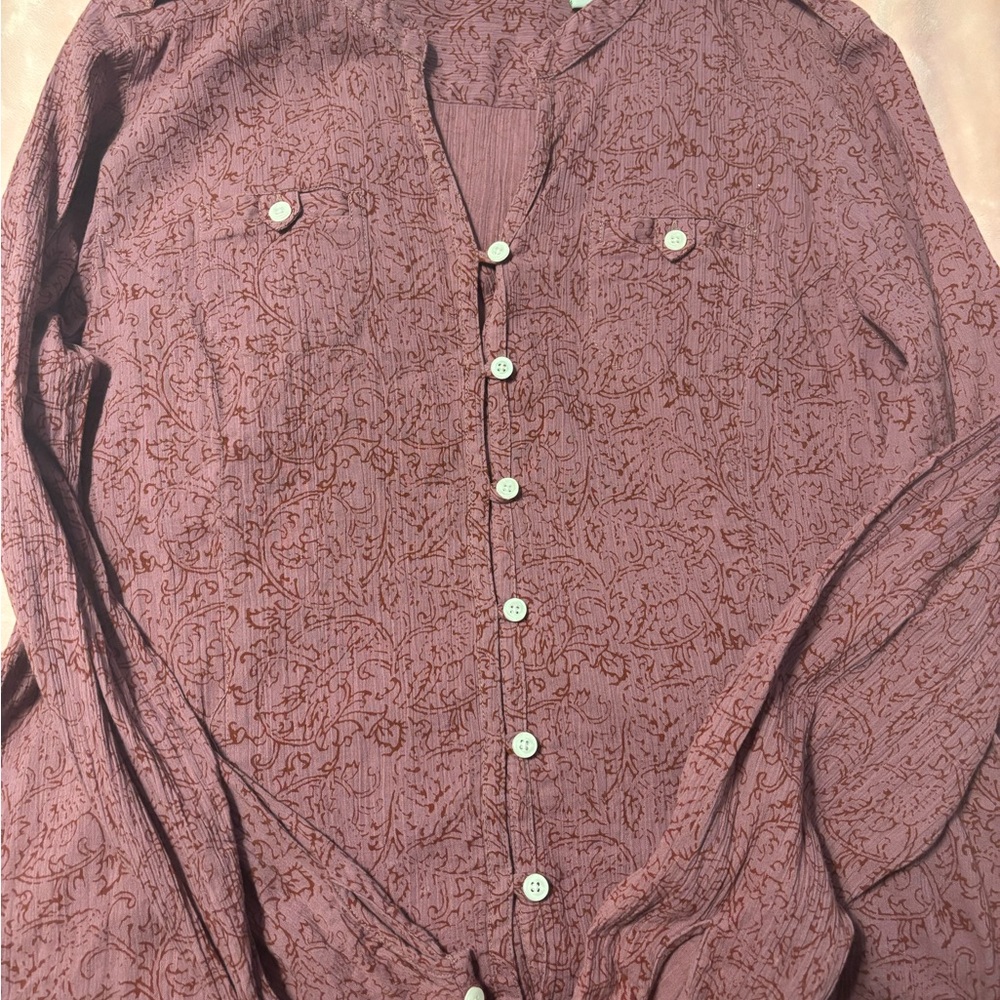 Orvis Mauve 100% Cotton Button-Up Shirt